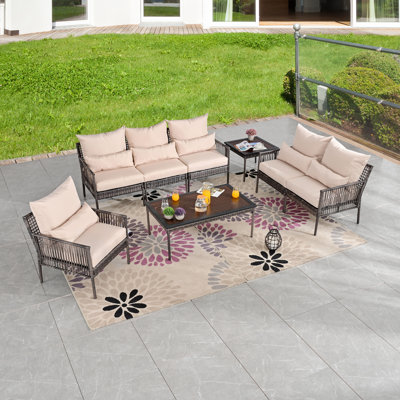 Aalaysia 8-Piece Outdoor Wicker Conversation Set