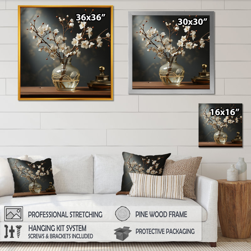 Vase orchidée sépia nostalgie I, Toile tendue, H 24 po x l 24 po x P 1 po