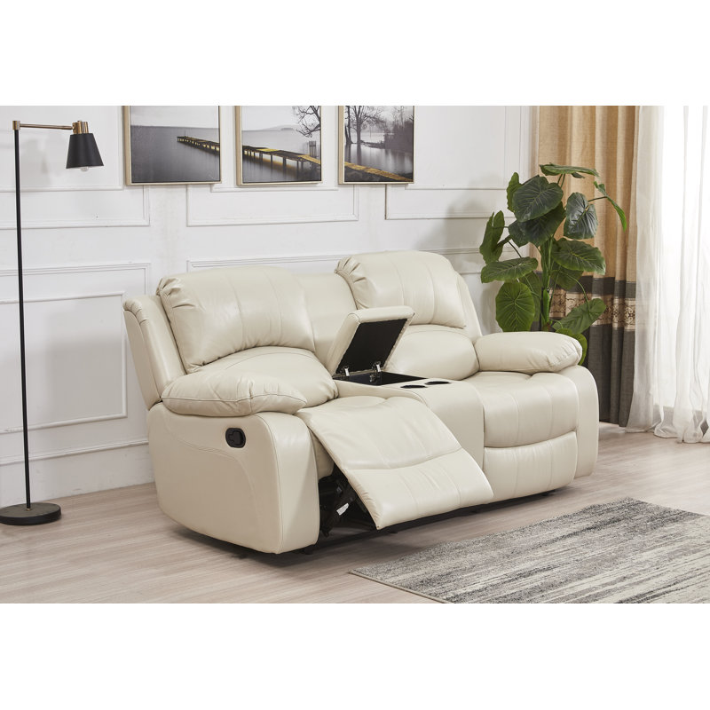 Convergent Faux Leather Reclining Loveseat, Manual, Beige