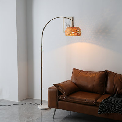 Vintage Style Floor Lamp with Bamboo Lampshade and Base