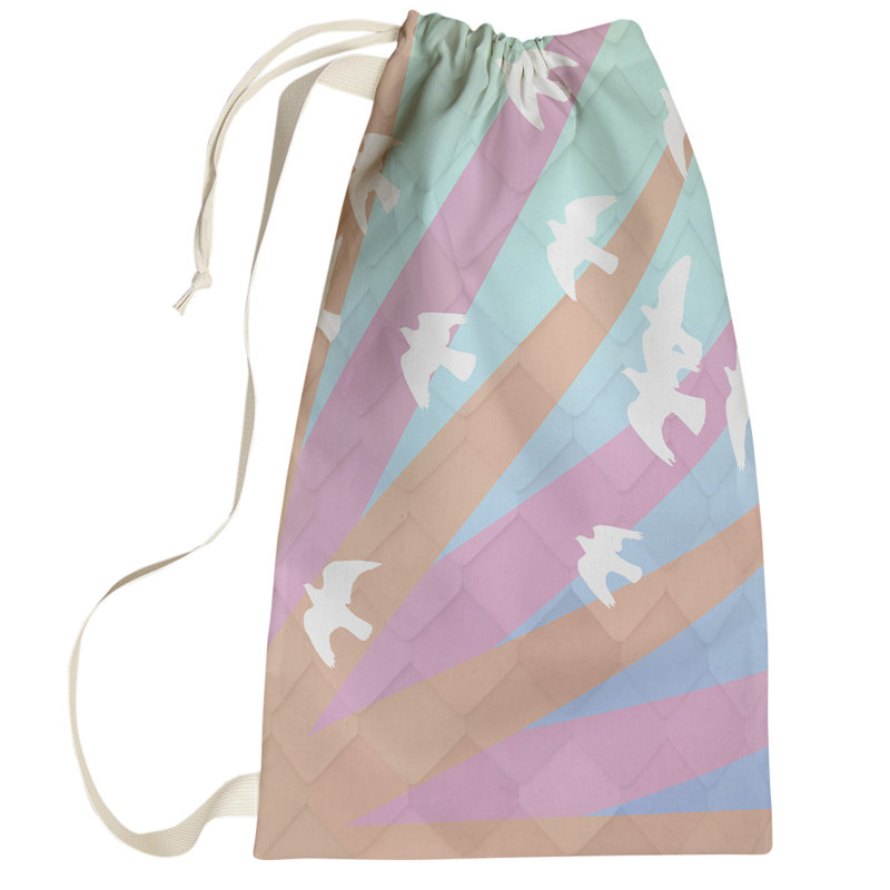 Sac à linge oiseaux et soleil et dégradé, Grand (H 76,5 po x l 29,5 po x P 1,5 po), Bleu