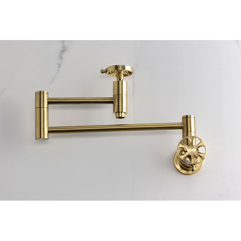 Kingston Brass Belknap Two-Handle 1-Hole Wall Mount Pot Filler Faucet, Brushed Brass