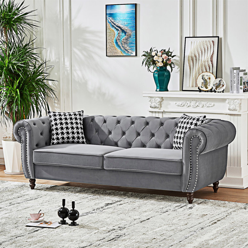 Chesterfield Upholstered Sofa Couch, Gray
