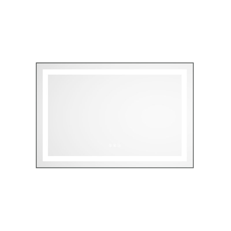 Miroir mural 36 po x 24 po avec 3 couleurs, gradation continue, brouillard, bois de frêne pour l'ambiance de la salle de bain, mémoire, cadre en aluminium, reflet transparent