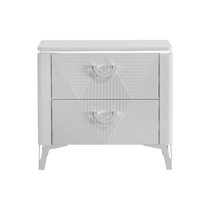 Table de chevet 2 tiroirs avec double port USB, blanc brillant