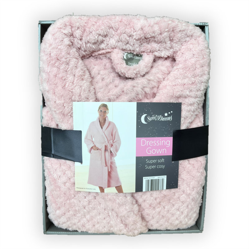 Above Knee Bathrobe with Pockets, Pink, L