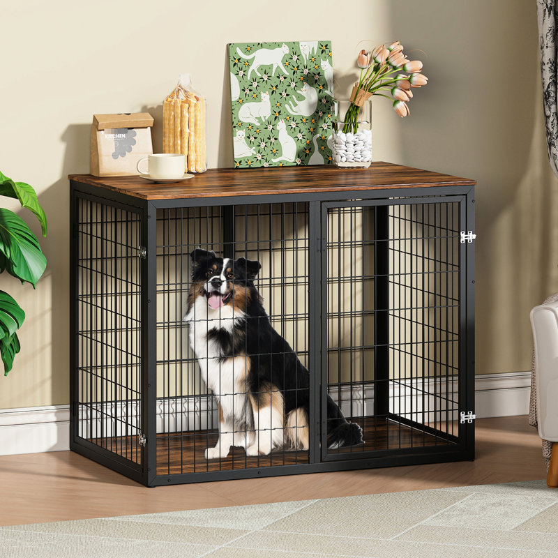 Cage pour chien rustique brun de 47 po, 3 portes, construction de haute qualité, idéale comme unité de rangement et de présentation pour les meubles de cage pour chiens, grands animaux de compagnie de taille moyenne convenables, supports supérieurs de 150 livres, assemblage sans effort