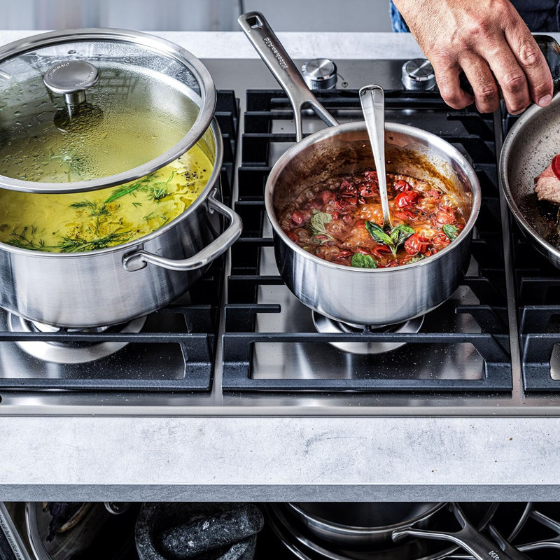 KitchenAid Multiply 4(7)pcs set uncoated: Saucepan 16cm/1.5L with lid + Casserole 2cm/3.11L with lid + Casserole 24cm/4.91L with lid + Frypan 24cm