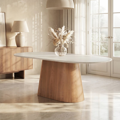 Novato Sintered Stone Top Dining Table With Travertine Look
