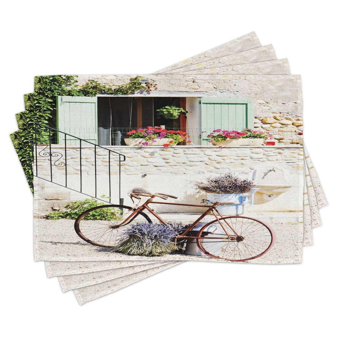 Platzdeckchen 4er Set, Fahrrad Blume Landleben, Multicolor