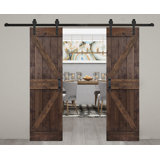 K Style Solid Core Wood Double Sliding Barn Door with Hardware Kit -Assembly Needed