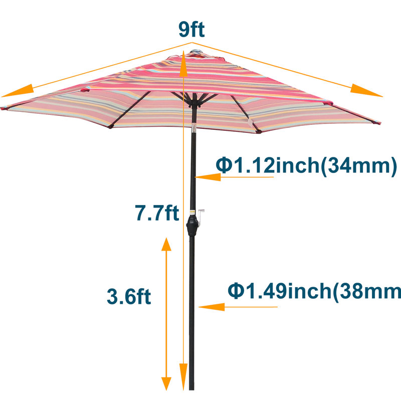 Parasol 9 pi avec de belles rayures rouges - Fonction d'assemblage facile
