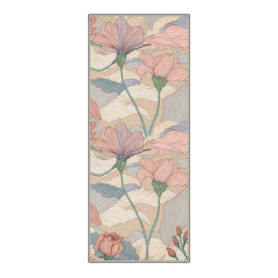 Botanique Floral Machine Washable Beige / Pink / Blue / Green Indoor Area Rug with Non-Slip Backing