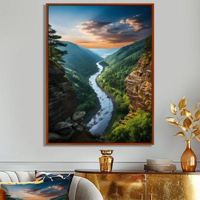 West Virginia Mountain River Landscape - West Virginia, reproduction d'art sur toile encadrée