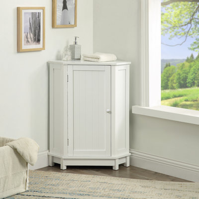 White Bathroom Cabinet With Adjustable Shelf, Triangle Corner Design For Efficient Space Utilization And Modern Aesthetic.