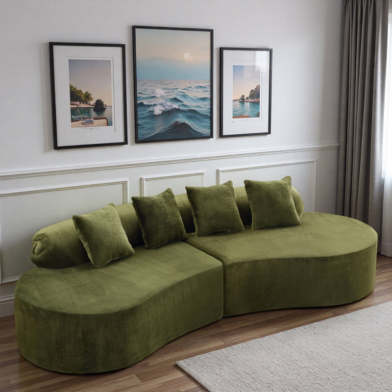 Canapé moelleux à haute densité avec conception modulaire courbée et coussins décoratifs doux, Vert