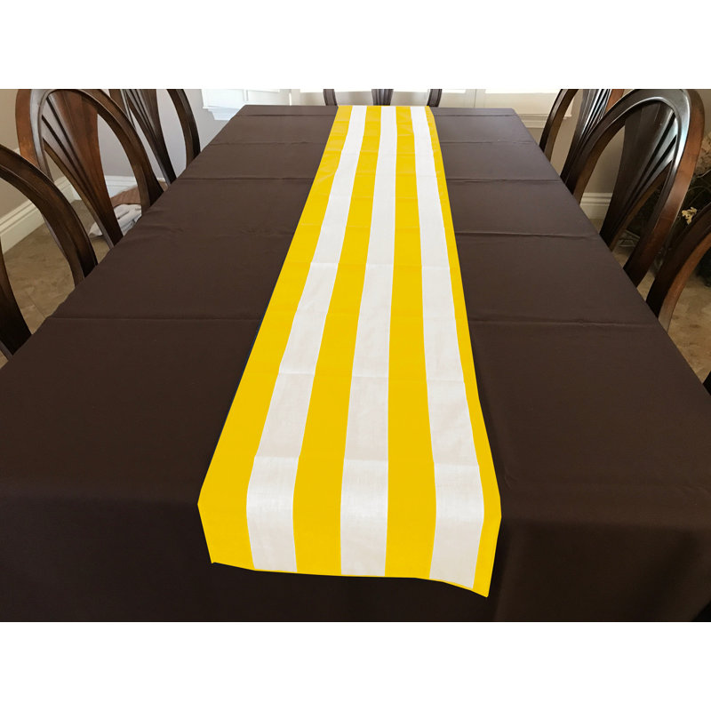 Eghard Rectangle Striped Cotton Table Runnner, 144" x 24", Yellow