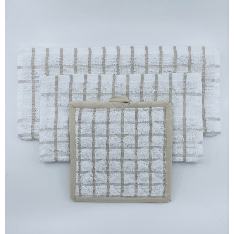 Ensemble de serviettes de cuisine 15 po x 25 po par Ensemble Rifz, Blanc/Brun clair