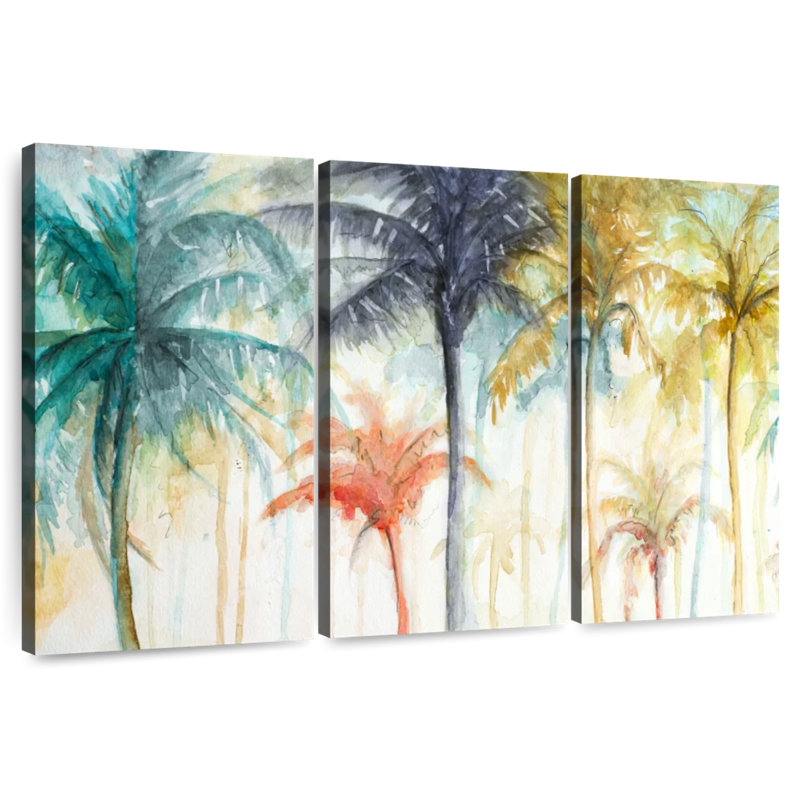 Aquarelle Harnek, palmiers d'été, H 42 po x l 65 po