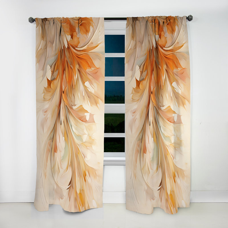 Beige Yellow Whirling Leaves I - Modern Curtain - Velvet Room Darkening - 1 panel, 52" W x 120" L