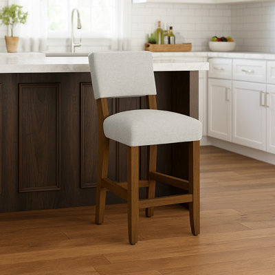 Tabouret de comptoir Bowo, rayures, pieds en bois franc