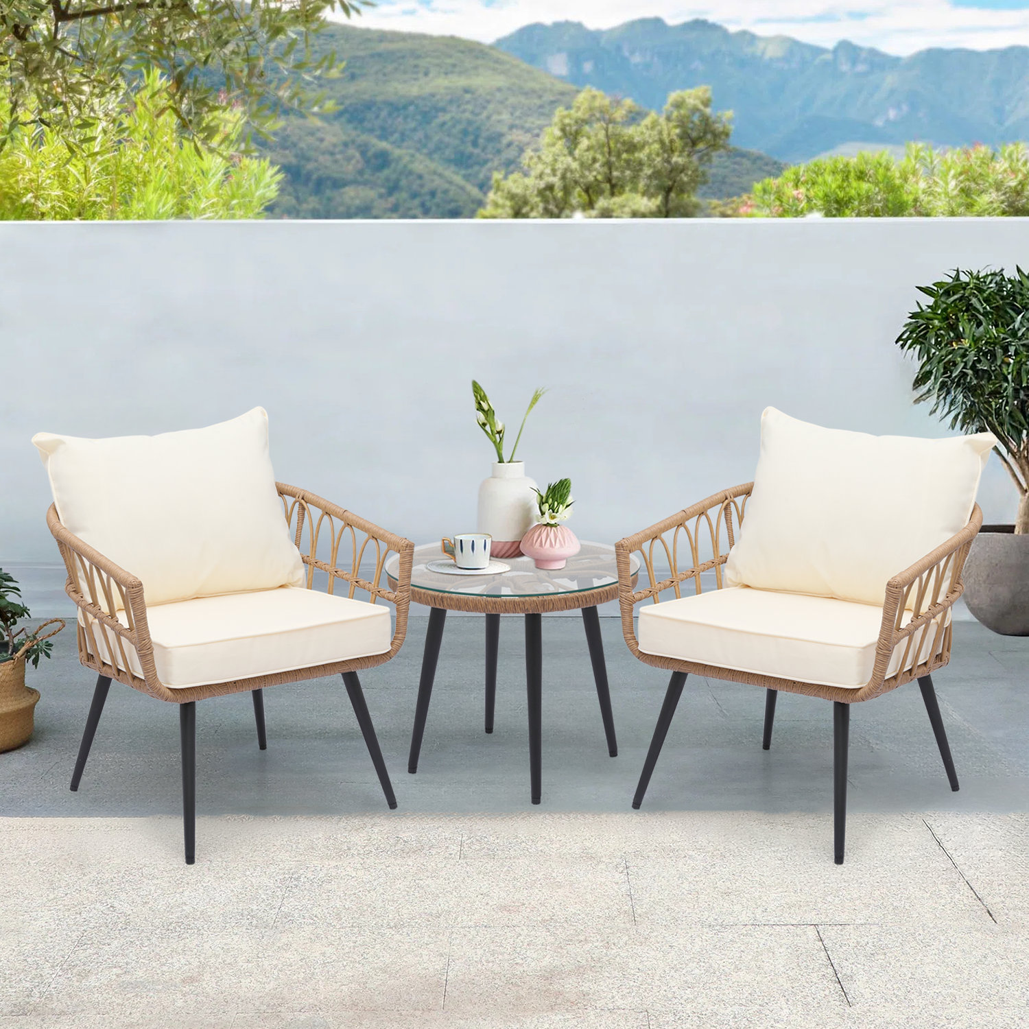 Corrigan Studio® Lacari 2-Person Patio Rattan Wicker Table & Chairs Set ...