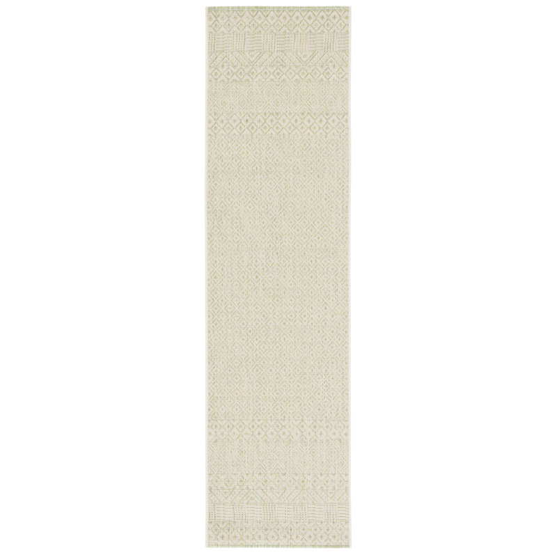 Tapis intérieur / extérieur beige / vert Amedee, Tapis de couloir 2 pi 3 po x 8 pi