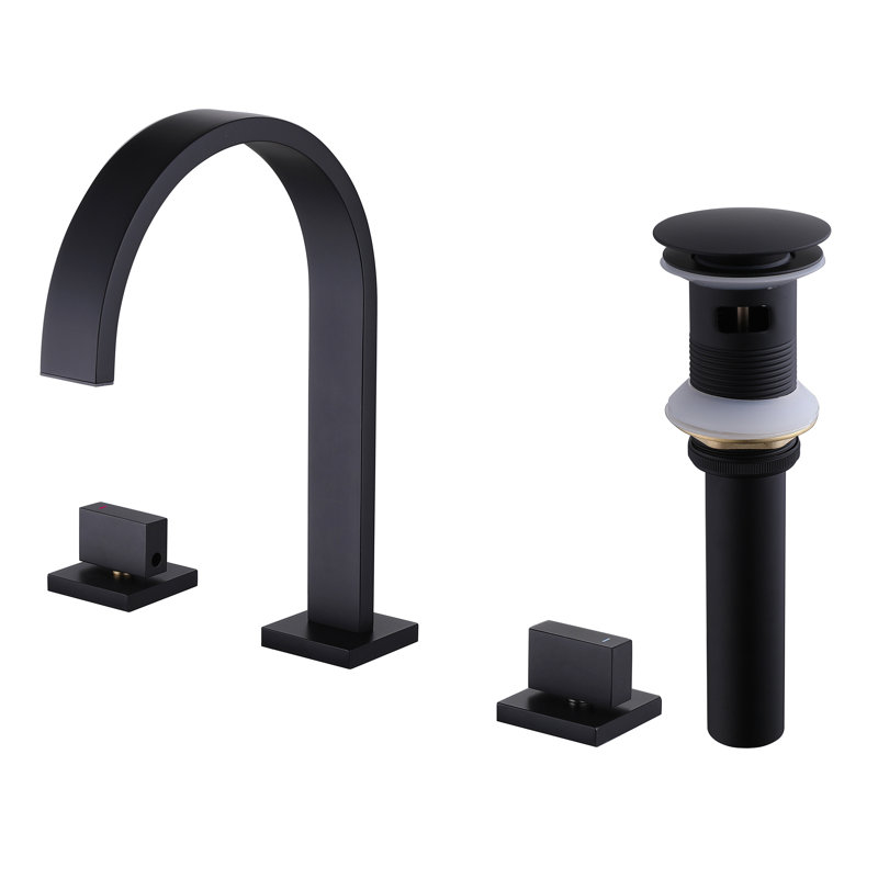 Modern Solid Brass Widespread Bathroom Sink Faucet in Matte Black with Drain Assembly, Matte Black, Drain Assembly Included
