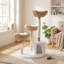 45" Solid Wood Tall Cat Tree Tower With Removable Washable Cushions Scratching Posts And Dangling Toy. Wood Climbing Tree For Indoor Multi-Cats