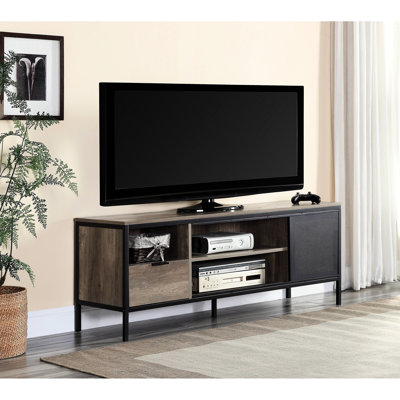 Meuble télé avec placage en chêne rustique et structure en métal pour plus de détails