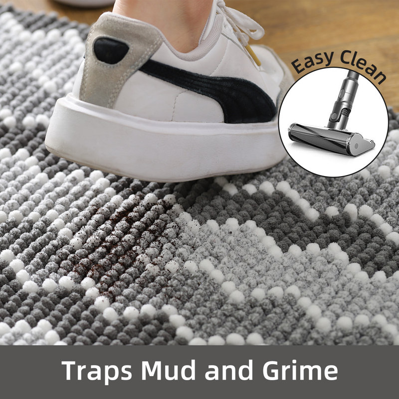 Tapis moelleux antidérapant en chenille de salle de bain Hayzley, L 24 po x L 60 po, gris
