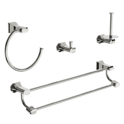 4-Piece Bathroom Hardware Set With Double-Rod Towel Bar, Towel Ring, Robe Hook & Toilet Paper Holder
