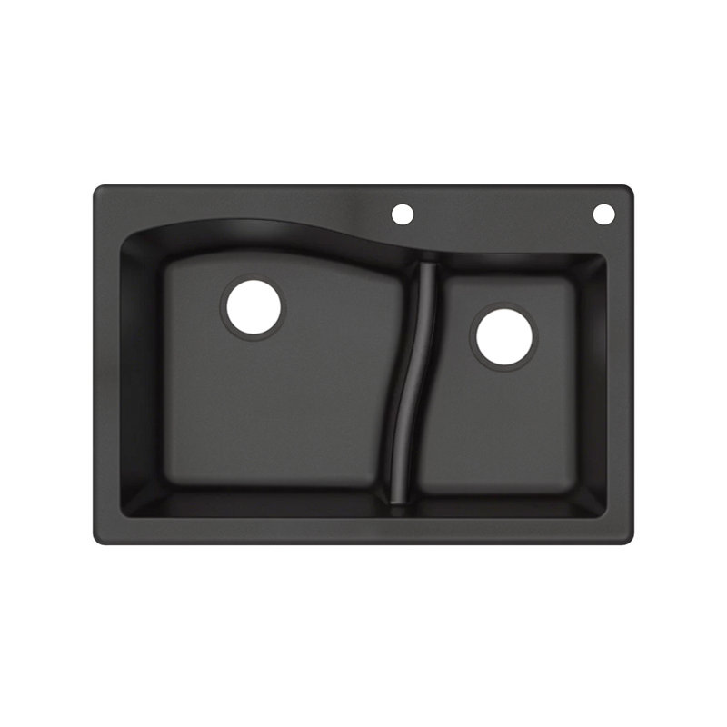 Aversa 33'' L Double Bowl Granite Kitchen Sink, Black, 2-BE Hole