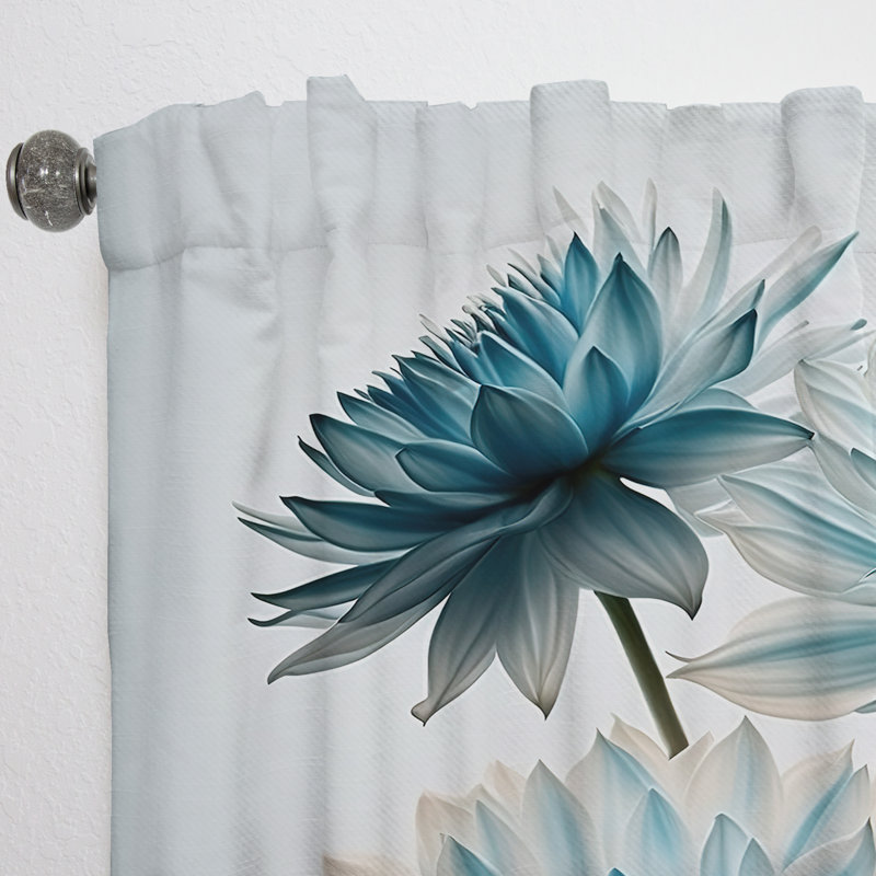Alcona - Hyper Realistic Blue And White Flowers - Daisy Curtain - Velvet Room Darkening - 1 panel, 52" W x 120" L