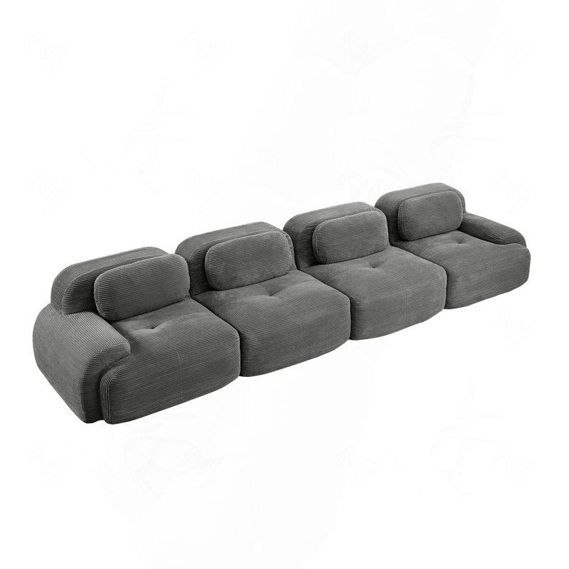 Canapé ergonomique gris à 4 places en velours côtelé