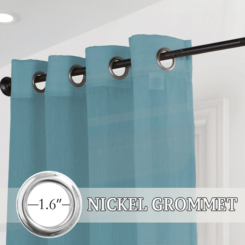 Dawan Faux Linen Semi-Sheer Grommet Curtain Panels, Turquoise, 52" W x 84" L