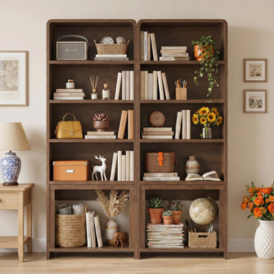 70" Bookcase with 5-Tier Open Bookshelf, Modern Storage Accent Bookshelf for Home, Office, Living Room, Brown. (Set of 2)