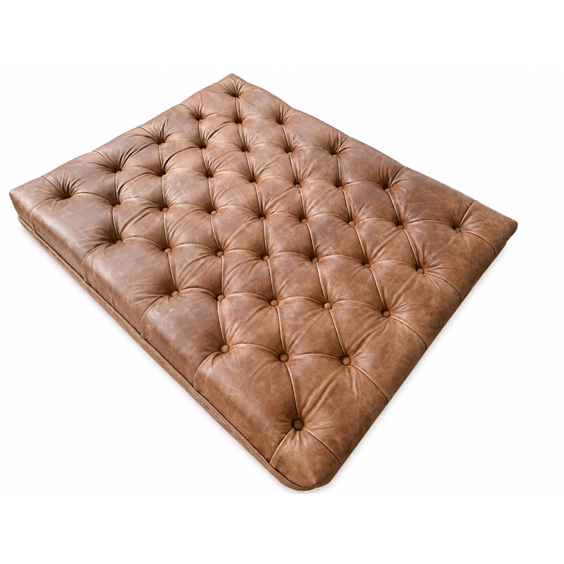 Deep Buttoned Italian Leather Coffee Table Ottoman 65 x 80 cm - Vintage Brown, Vintage Espresso