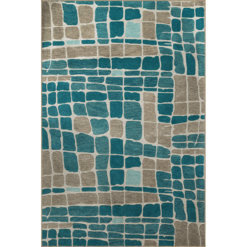 Tapis beige en polypropylène à imprimé numérique Bethesde, Rectangle 3 pi 4 po x 5 pi