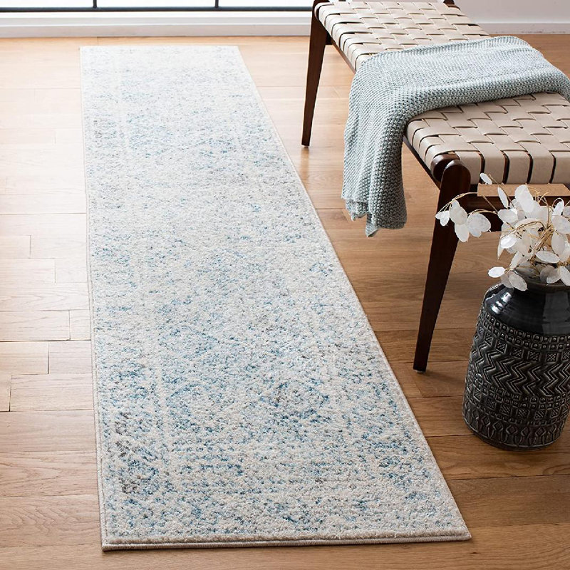 Tapis ivoire / turquoise Dickson, Tapis de couloir 2 pi x 15 pi