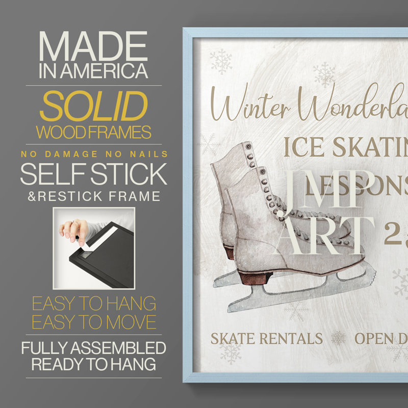 Skate Lessons Framed Print - Solid Wood, Blue, 11" H x 9" W