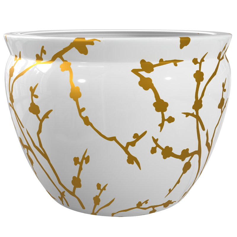 Pot à fleurs en porcelaine blanche Golden Blossoms, H 8,5 po x l 11,75 po x P 11,75 po
