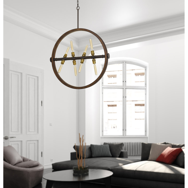Lustre en bois et métal 8 lumières avec abat-jour en verre Teramo