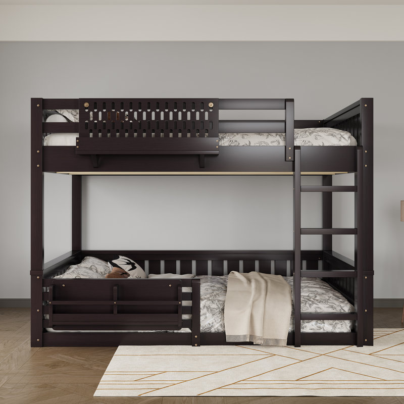 Queen over Queen Bunk Bed with Ladder, Guardrails, Pegboard & Bookshelf, Espresso, Queen Over Queen, Espresso