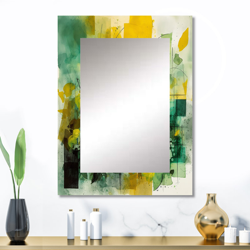 Green Balancing - Abstract Painting Large Wall Mirror, Green Decorative Mirror, Printed Metal Art, 32" x 24"