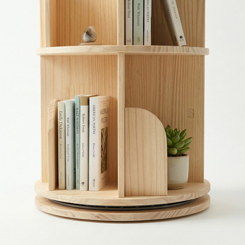 Bibliothèque rotative à 4 niveaux, bibliothèque sur pied ronde avec rangement pivotant à 360 °, étagère en bois pour livres, décorations et jouets