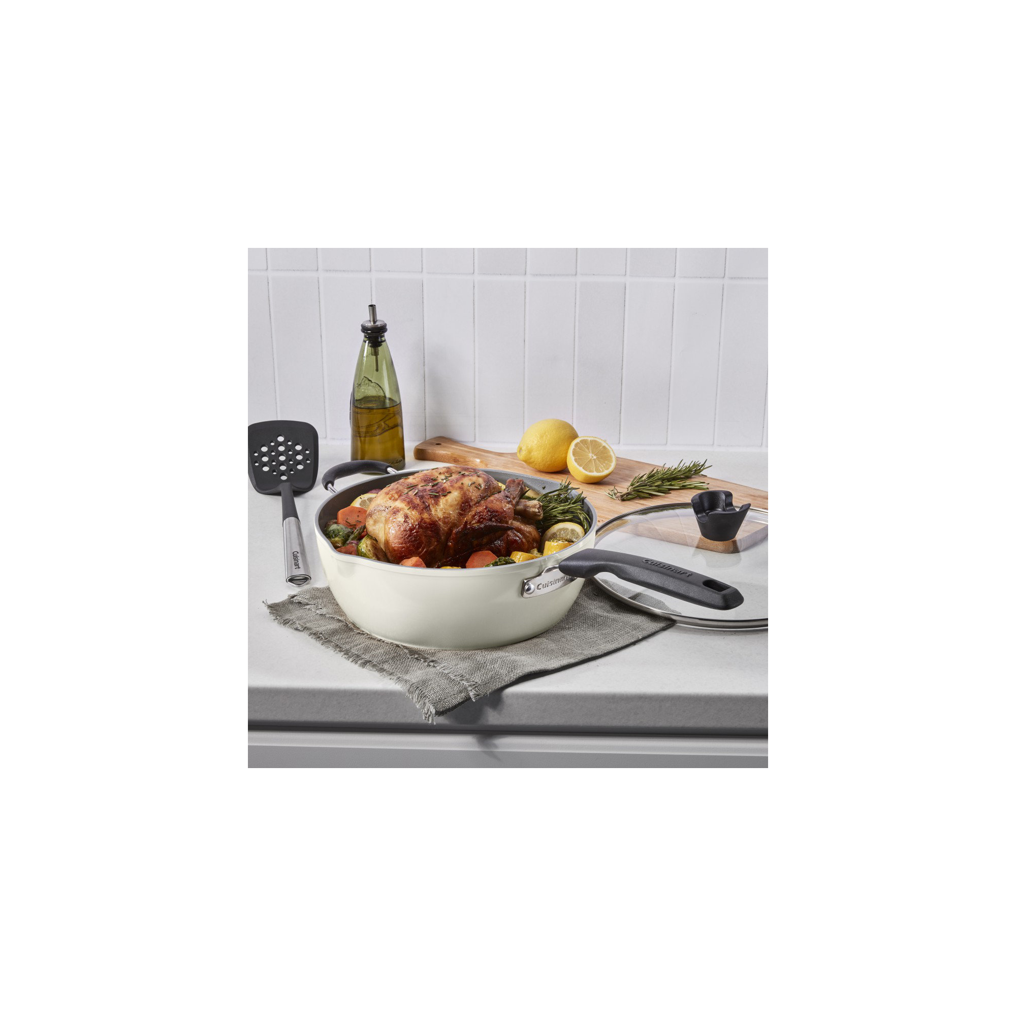 Cuisinart Preferred Pan 4 Piece Set (4.5 Qt. Multi-Purpose Pan with Cover, Steamer, Slotted Turner), Cream