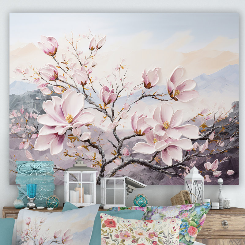 Fleurs de magnolia roses II sur toile, H 34 po x l 44 po x P 1,5 po, Toile tendue