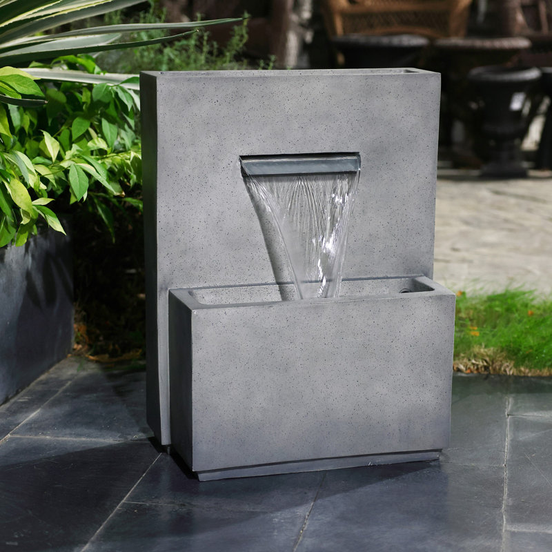 Fontaine de jardin rectangulaire en résine de 26 pouces de hauteur avec cascade grise