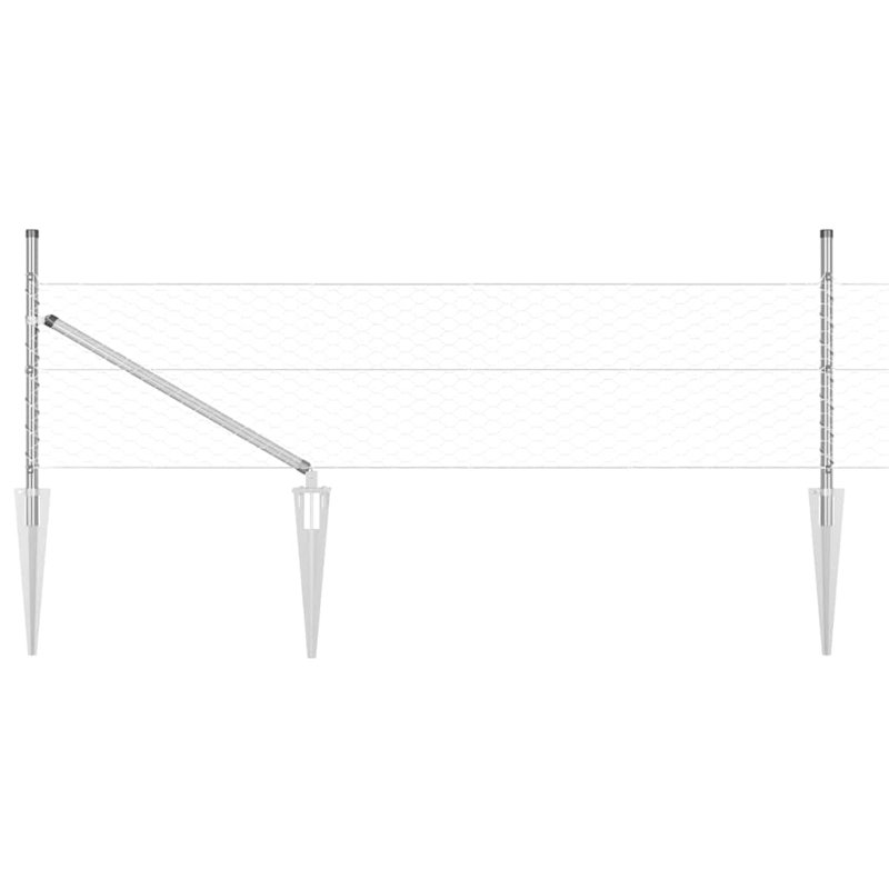 Vidaxl Fence With Posts PVC-Coated Steel, Silver, 50cm H x 2500cm W x 3.2cm D